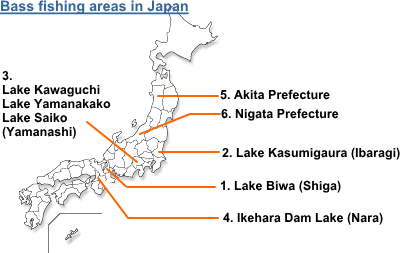 Bass fishing areas in Japan